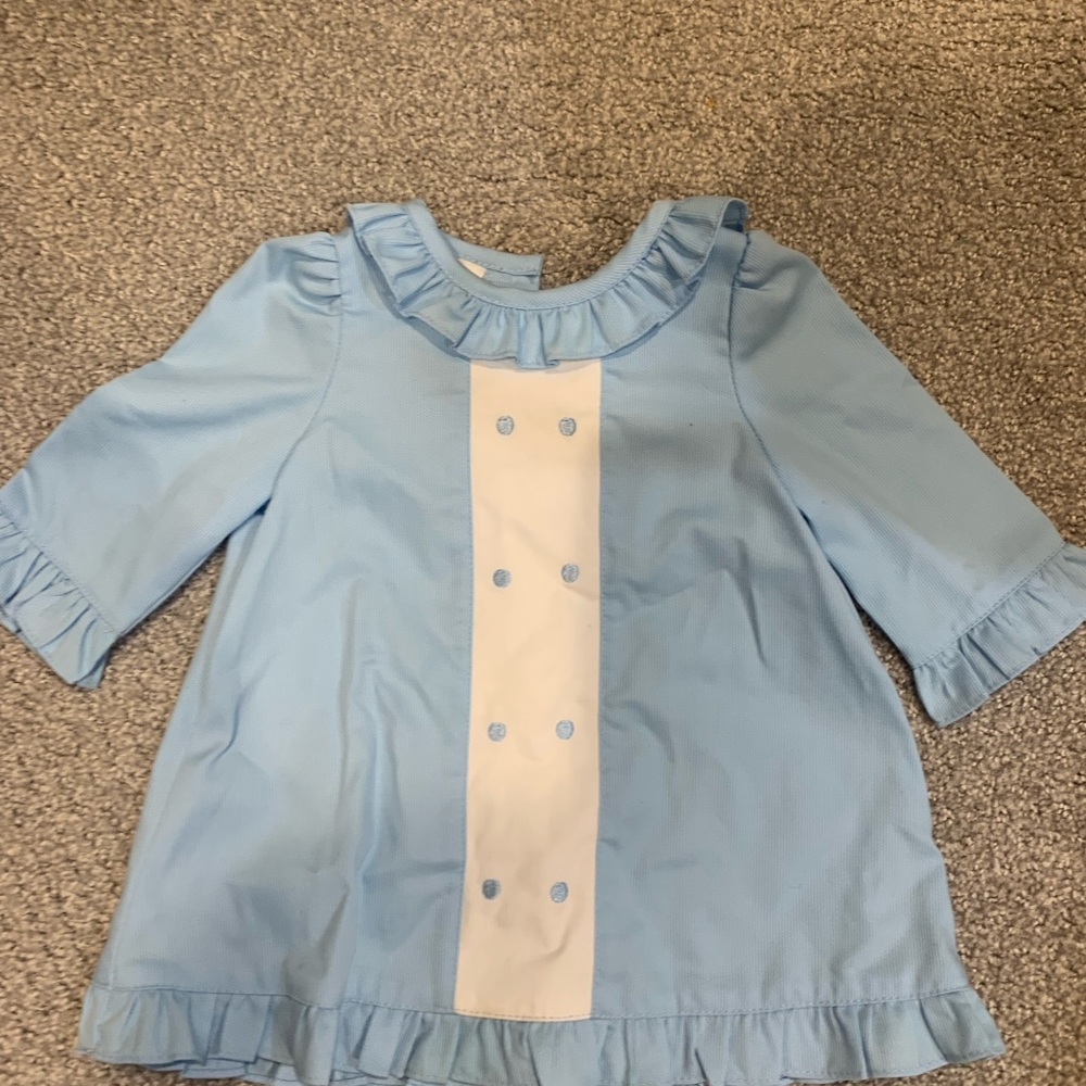 Sky Blue Ruffled Kids Button Down Shift Dress